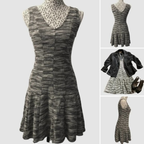 Banana Republic Sleeveless Drop Waist Marled Tweed Dress Black and White- Size 2 - Picture 1 of 7